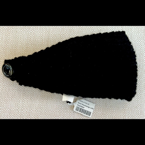 Black Knit Headwrap with Beaded Appliqué - Picture 2 of 4